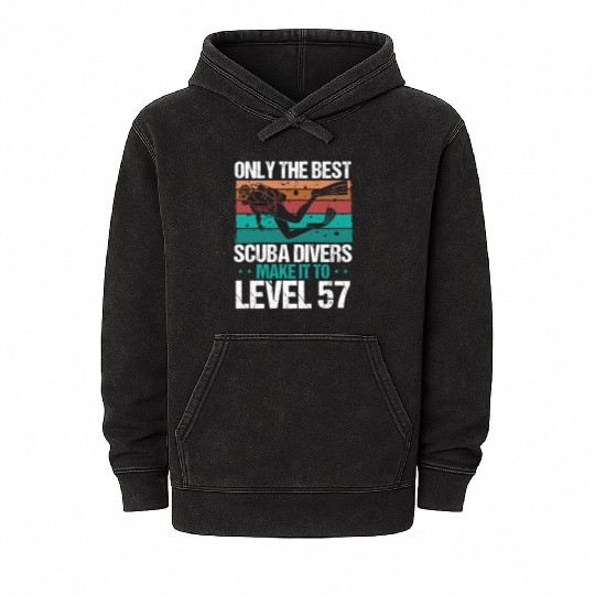 57 Scuba Diving Level 57 Year Diver Snorkeling Mineral Wash Hoodies