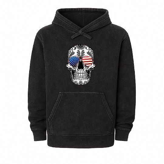 Skull American Flag Glasses Sugar Skull US Stars Mineral Wash Hoodies
