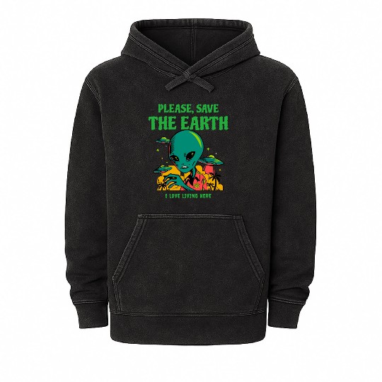PLEASE, SAVE THE EARTH - I LOVE LIVING HERE Mineral Wash Hoodies