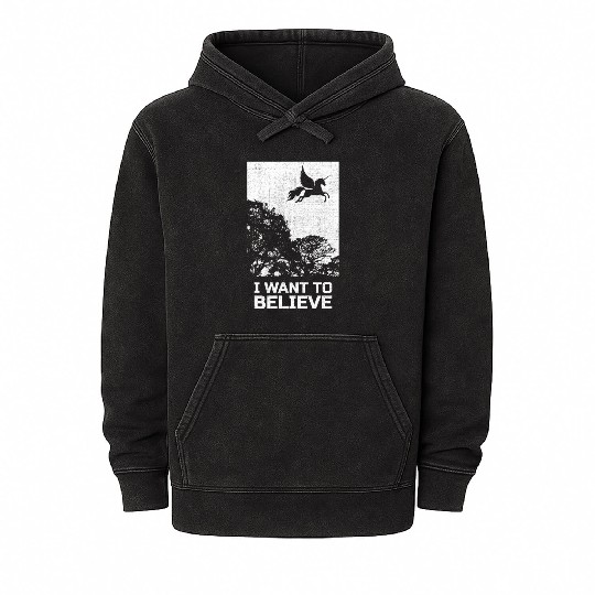Unicorn "I Want To Believe" UAP Outfit Alien Ufo Mineral Wash Hoodies