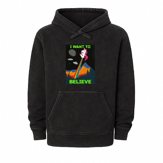 Unicorn "I Want To Believe" UAP Outfit Alien Ufo Mineral Wash Hoodies