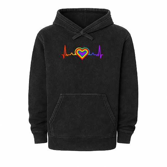 Rainbow Heart LGBTQ Lesbian Gay Pride Mineral Wash Hoodies