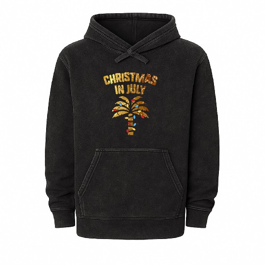 Christmas In July Beach Palm Xmas Tree Summer Mineral Wash Hoodies