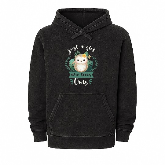 Girls Owl Lover Cute Bird Mineral Wash Hoodies