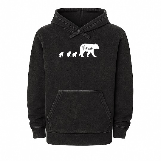 Mama Bear With 3 Three Cubs Fun Mom Mother Mineral Wash Hoodies