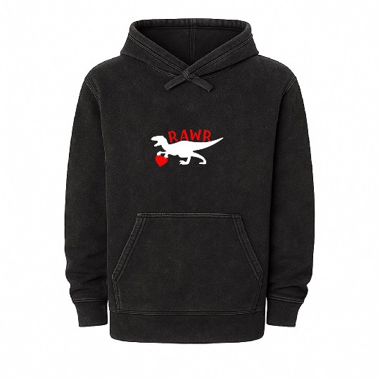 Valentine's Day T-Rex RAWR I Love You Heart Mineral Wash Hoodies