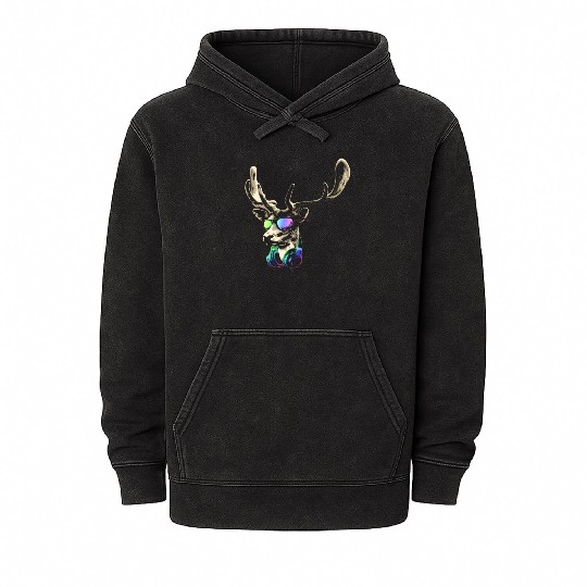 Deer DJ Brown Cool and Funny Music Animal With Mineral Wash Hoodies