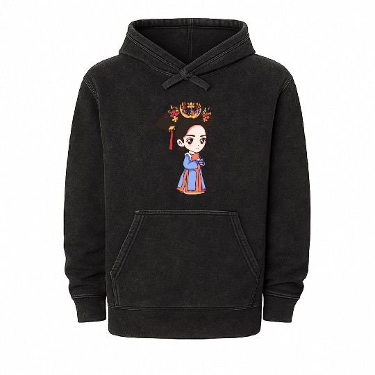 HAND PAINTED GIRL IMAGE Mineral Wash Hoodies