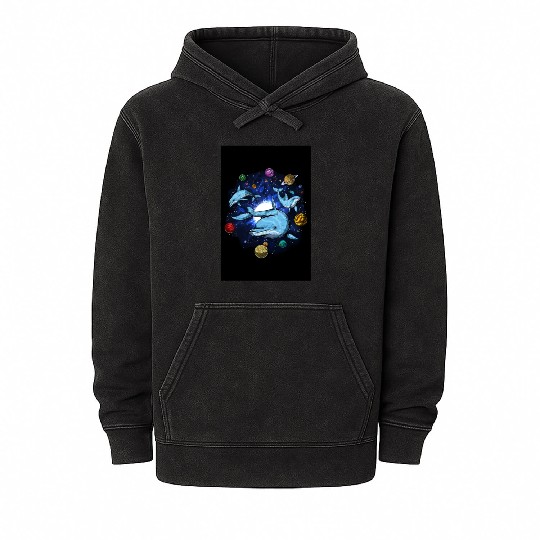 Psychedelic Space Dolphins Mineral Wash Hoodies