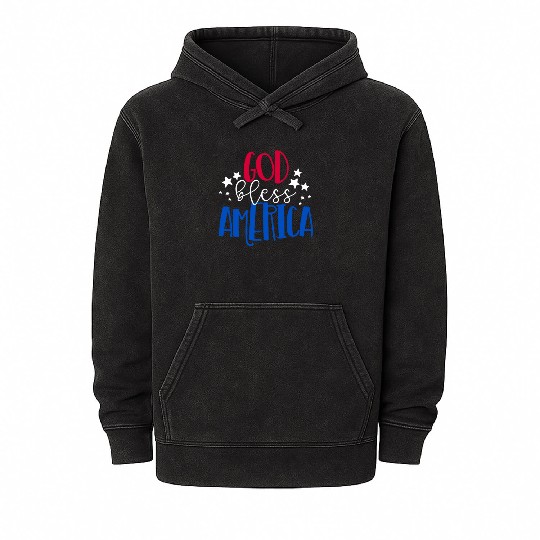 God Bless America Patriotic American 4th of Julygo Mineral Wash Hoodies