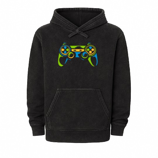 Colorful Controller Retro Console Mineral Wash Hoodies