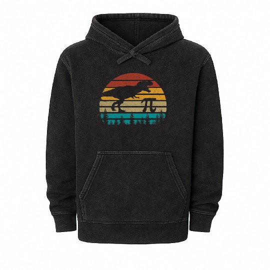 Retro Vintage Pi 3 14 Dinosaur silhouette Funny Pi Mineral Wash Hoodies