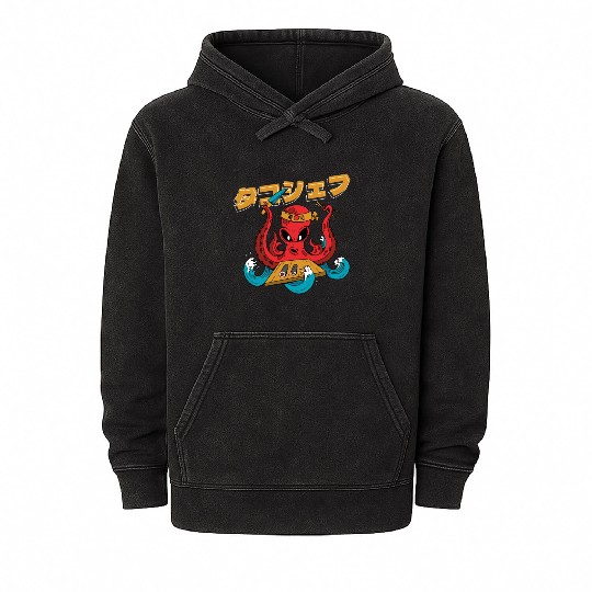 Octopus Chef Sushi | Japanese Food Mineral Wash Hoodies | Anime