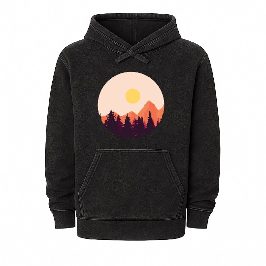 sunset horizon mountains Mineral Wash Hoodies