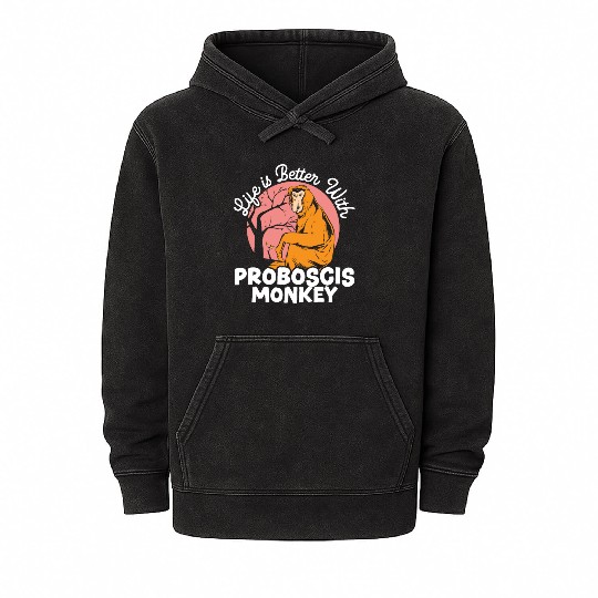 Life Is Better With Proboscis Monkey Ape Zookeeper Mineral Wash Hoodies