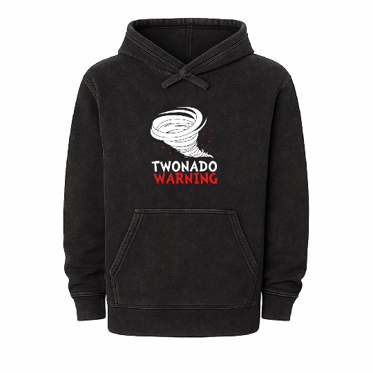 Funny 2nd Bday Twonado Warning Tornado Birthday Mineral Wash Hoodies