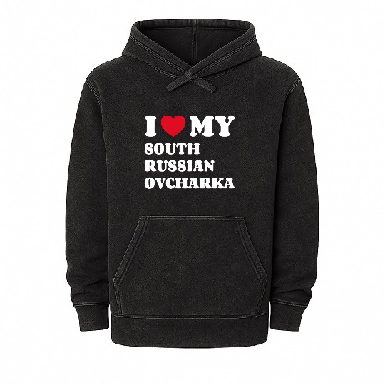 I Love My South Russian Ovcharka Mineral Wash Hoodies