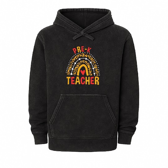 Back To School Leopard Pre-K Teacher Rainbow Mineral Wash Hoodies