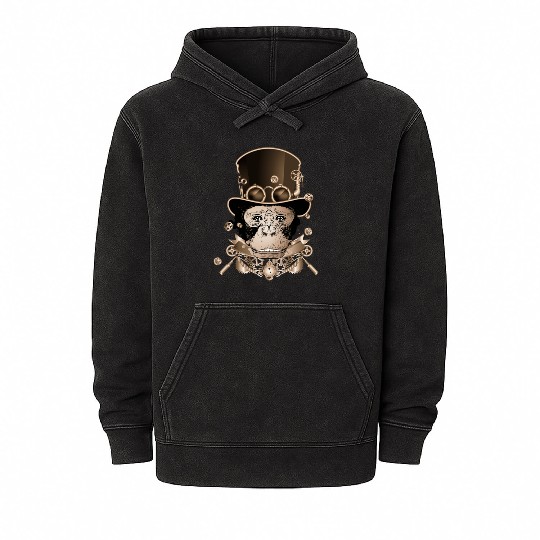 Steampunk monkey with ancient cylinder hat look Mineral Wash Hoodies