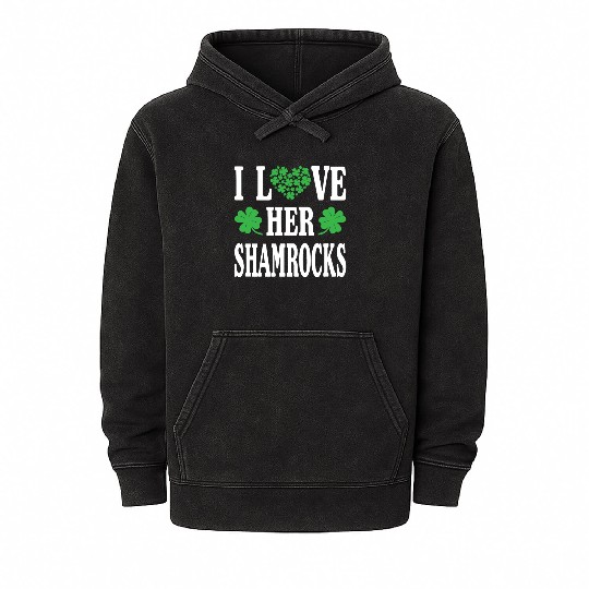I Love Her Shamrocks Funny Saint Mineral Wash Hoodies