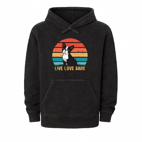 Live Love Bark Retro Vintage Boston Terrier Funny Mineral Wash Hoodies