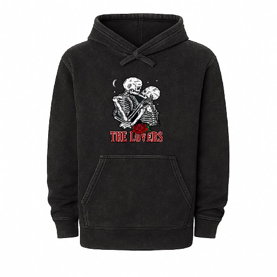 The Lovers Vintage Tarot Card Astrology Skull Mineral Wash Hoodies