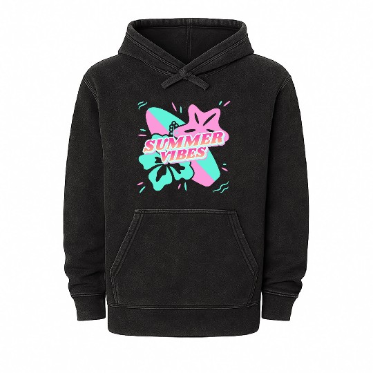 Summer Vibes - Beach, surf, hibiscus and starfish Mineral Wash Hoodies