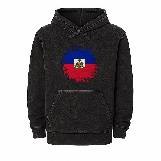 Haiti flags blob Mineral Wash Hoodies