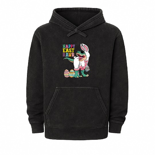 Happy Eastrawr T Rex Dinosaur Easter Bunny Costume Mineral Wash Hoodies