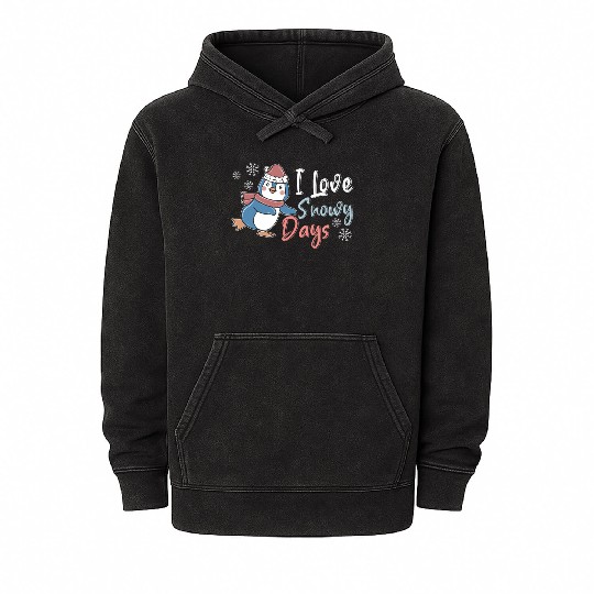I Love Snow Days Ice Cold Snowy Winter Penguin Mineral Wash Hoodies