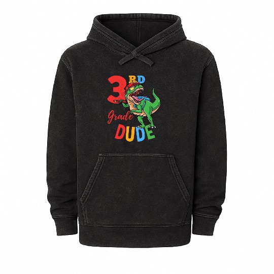 3rd Grade Dude T-Rex Dinosaur Back To School Boys Mineral Wash Hoodies