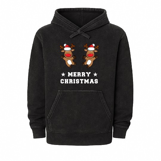 Merry Christams Funny Elf Deer Christmas Mineral Wash Hoodies