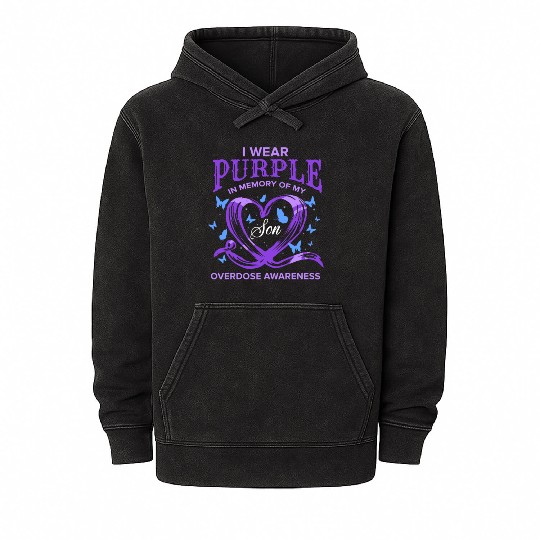 I Wear Purple In Memory Of My Son Overdose Awarene Mineral Wash Hoodies