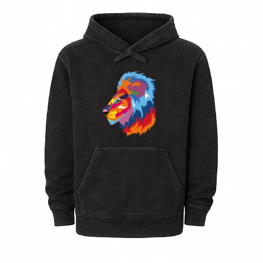 Colorful Rainbow Lion Animal Head Mineral Wash Hoodies
