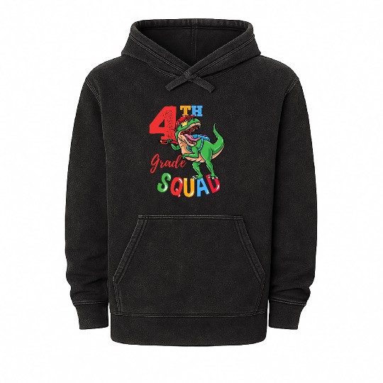 4th Grade Squad T-Rex Dinosaur Back To School Boys Mineral Wash Hoodies