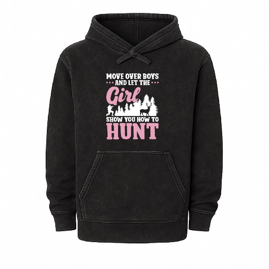 Buck Deer Hunting Hunter Girl Move Mineral Wash Hoodies