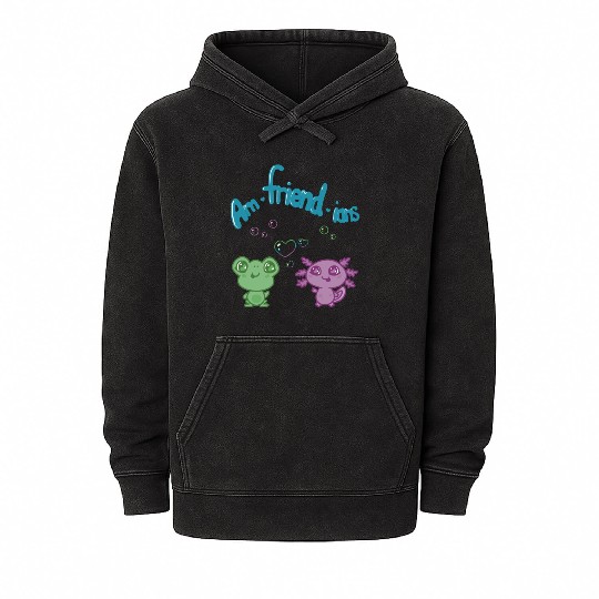 Frog And Axolotl Kawaii Best Friends Mineral Wash Hoodies