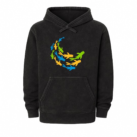 colorful shoal koi fish Mineral Wash Hoodies