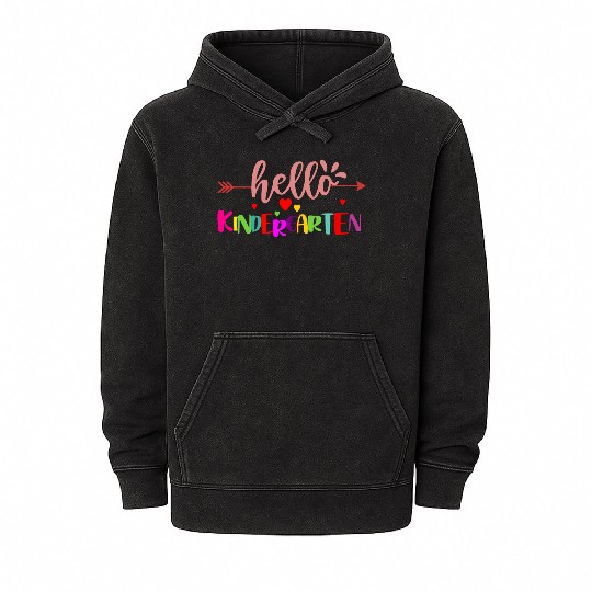 First Day of School Hello Kindergarten Teacher Mineral Wash Hoodies