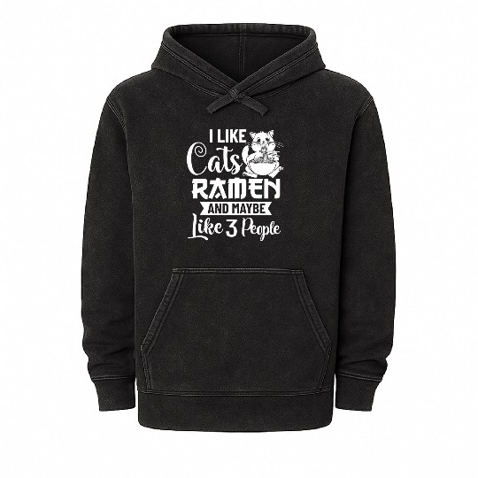 Ramen Cat Bowl Chicken Noodle Soup Japanese Mineral Wash Hoodies