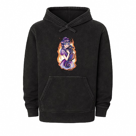 Creepy scary girl with cat Creepy scary girl with Mineral Wash Hoodies