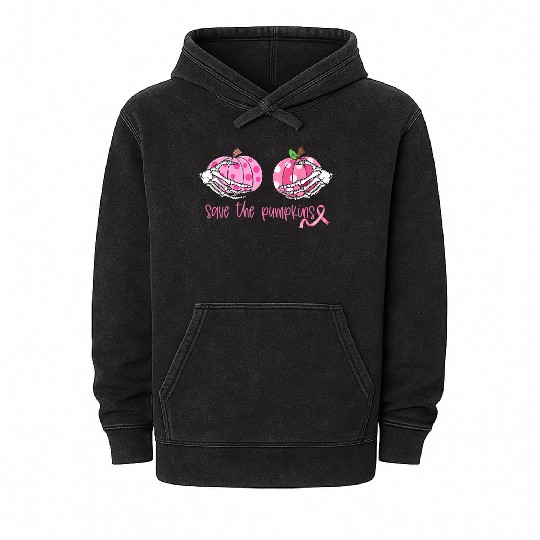 Breast Cancer Awareness Pink Ribbon Save The Pumpk Mineral Wash Hoodies