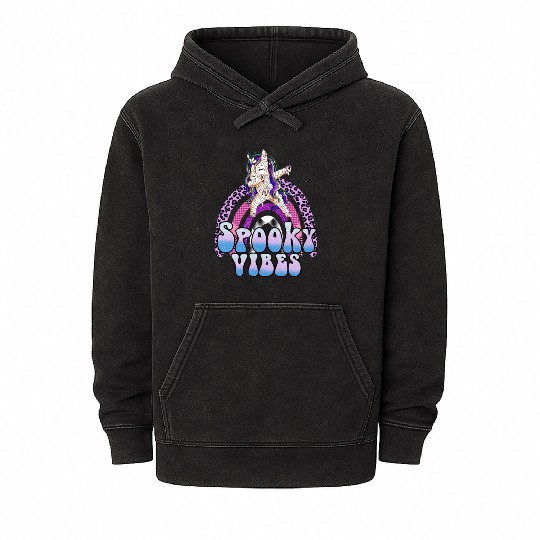 Spooky Vibes Halloween Unicorn Rainbow Girls Mineral Wash Hoodies