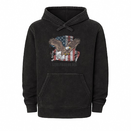 Live Free or Die - Bald Eagle - Grunge American Fl Mineral Wash Hoodies