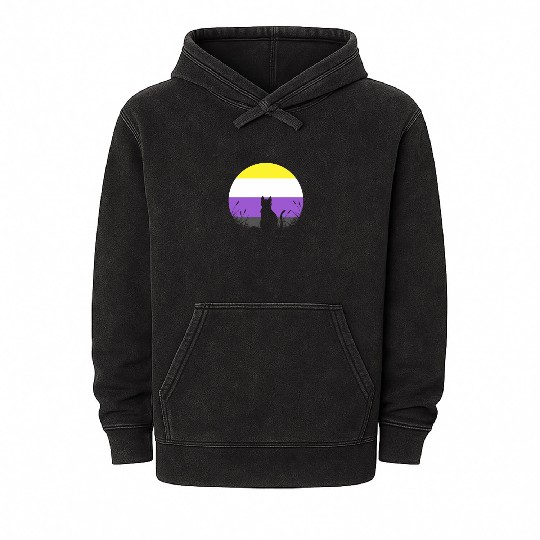 Cat Moon LGBT Nonbinary Flag Mineral Wash Hoodies