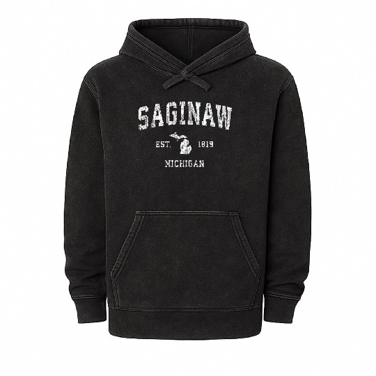 Saginaw Michigan Mi Vintage Athletic Sports Design Mineral Wash Hoodies