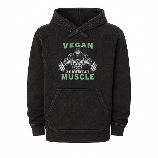 Vegan Muscle 0% Meat 100% Muscle Vegetarian Fit Mineral Wash Hoodies