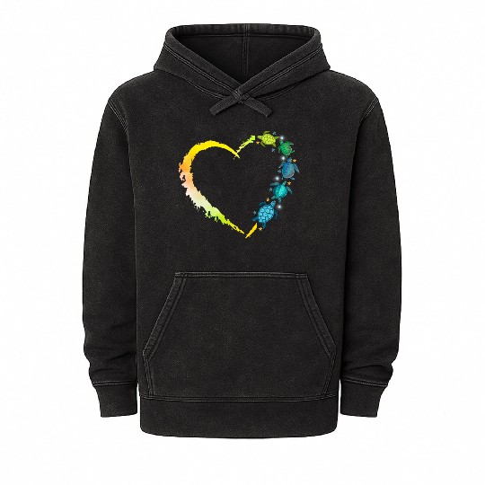 Sea Turtle Heart Animal Lover Mineral Wash Hoodies