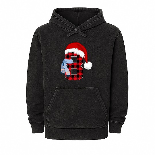 Number 8 Christmas Plaid Xmas Outfit For Boys Kids Mineral Wash Hoodies