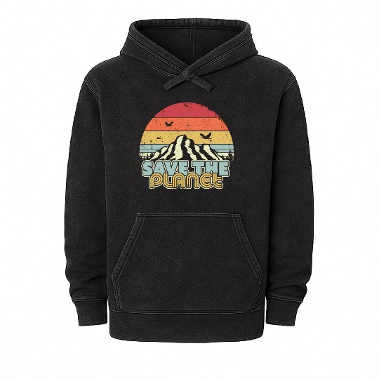 Save The Planet Retro Climate Change Mineral Wash Hoodies